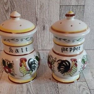 Vintage Royal Sealy Large Rooster Floral Salt and Pepper Shakers